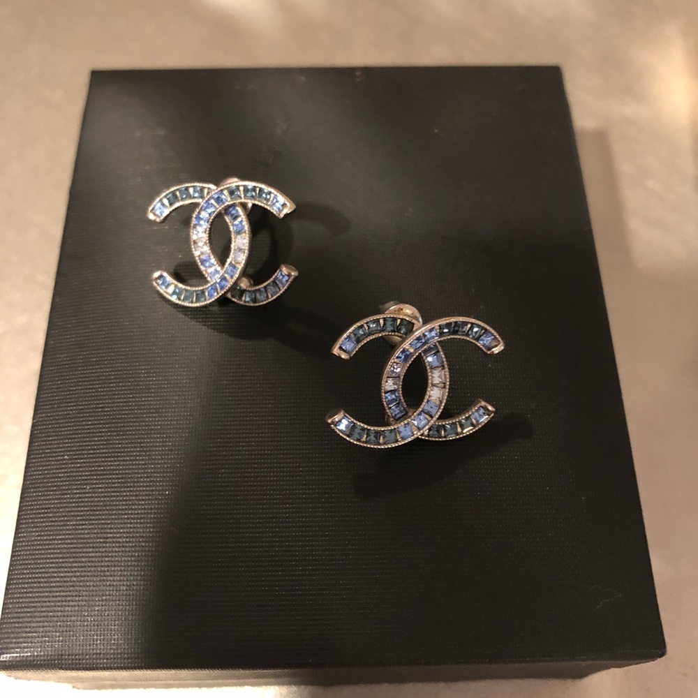 Blue Crystal Chanel Earrings